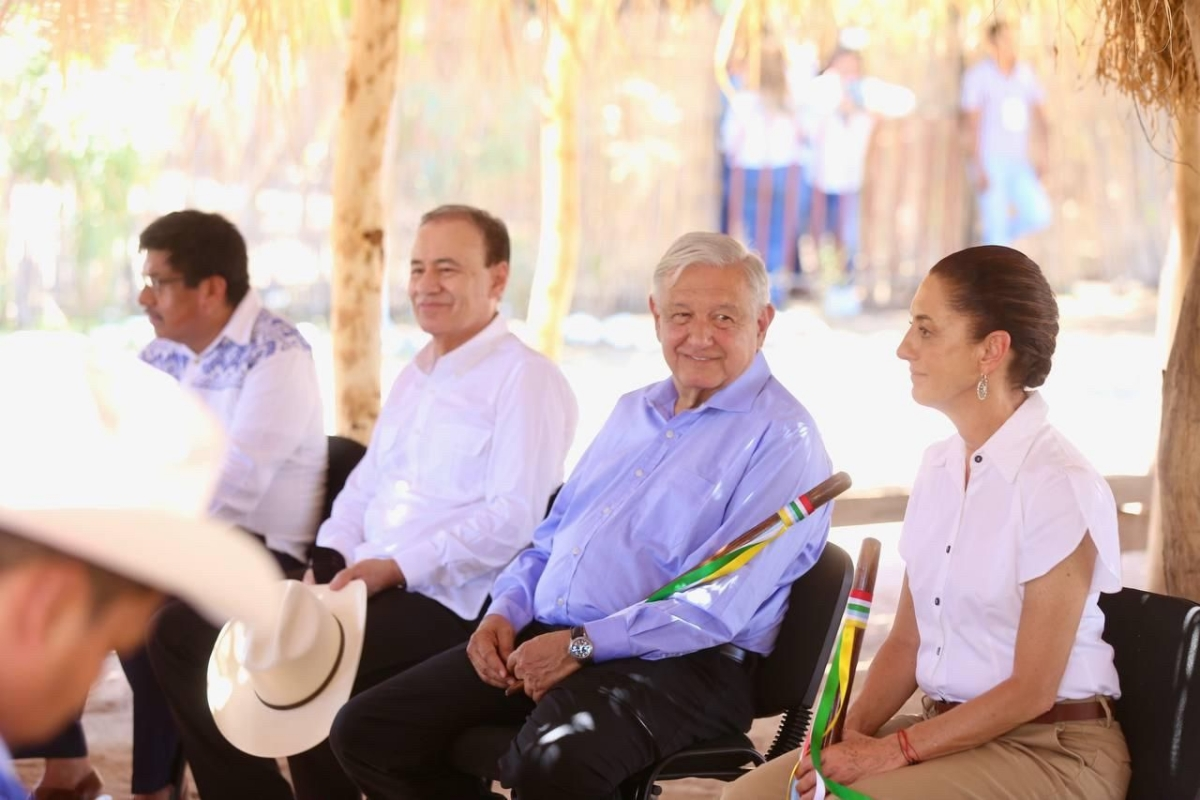  Vícam Pueblo, Guaymas, Sonora; 7 de julio de 2024.-Cierran Gobernador Durazo, presidente López Obrador y presidenta electa Sheinbaum gira por Sonora con restitución histórica al pueblo Yaqui