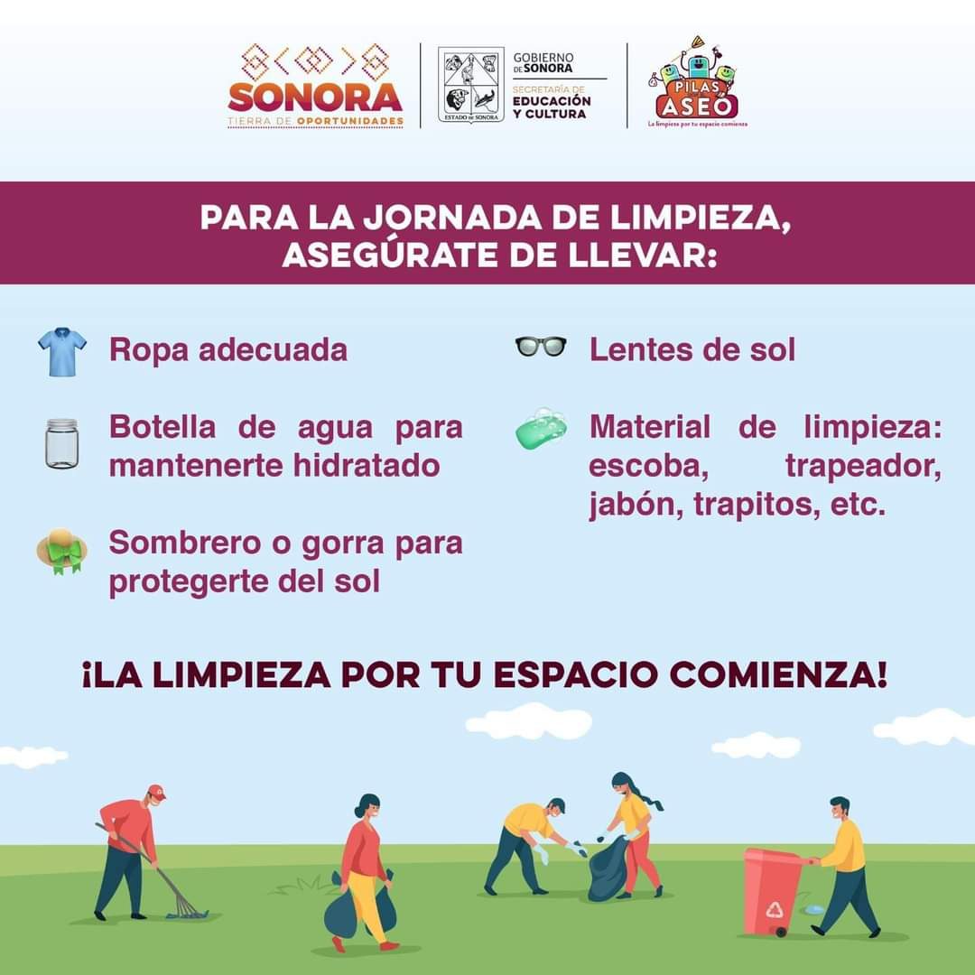   Hermosillo, Sonora; 14 de agosto de 2024.- Invita SEC Sonora a participar en la jornada de limpieza escolar "Pilas con el aseo"