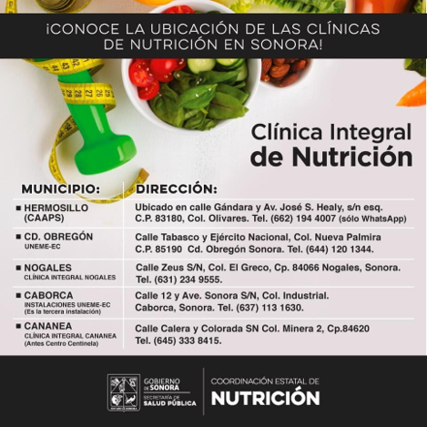 Hermosillo, Sonora; 22 de abril de 2024.-El estado de Sonora cuenta con cinco Clínicas Integrales de Nutrición