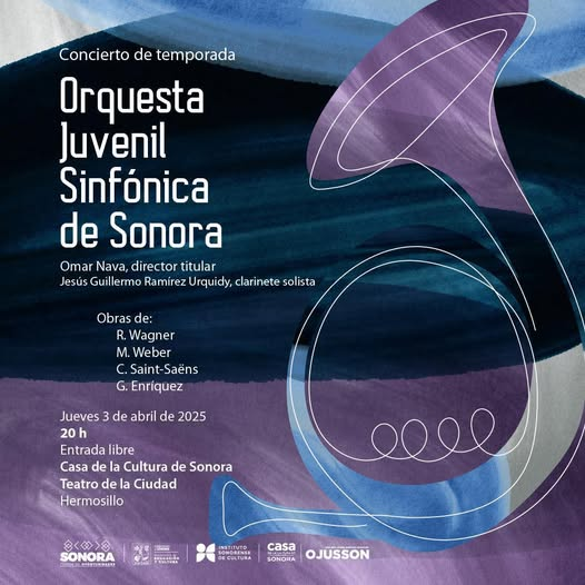 Sonora; 02 de abril de 2025.-El Gobierno del Estado de Sonora te invita al concierto de temporada de la Orquesta Juvenil Sinfónica
