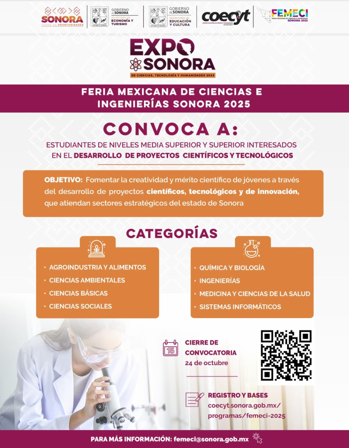 Hermosillo, Sonora; 21 de agosto de 2025.- Gobierno de Sonora invita a participar en Expo Sonora de Ciencias, Tecnología y Humanidades