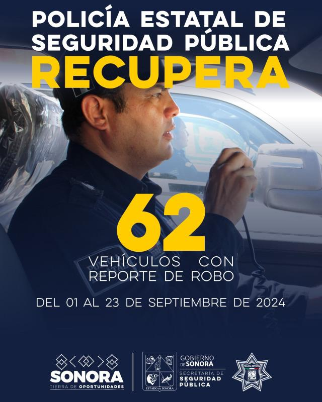  Hermosillo, Sonora; 24 de septiembre de 2024.-Recupera SSP 62 vehículos con reporte de robo en lo que va de septiembre