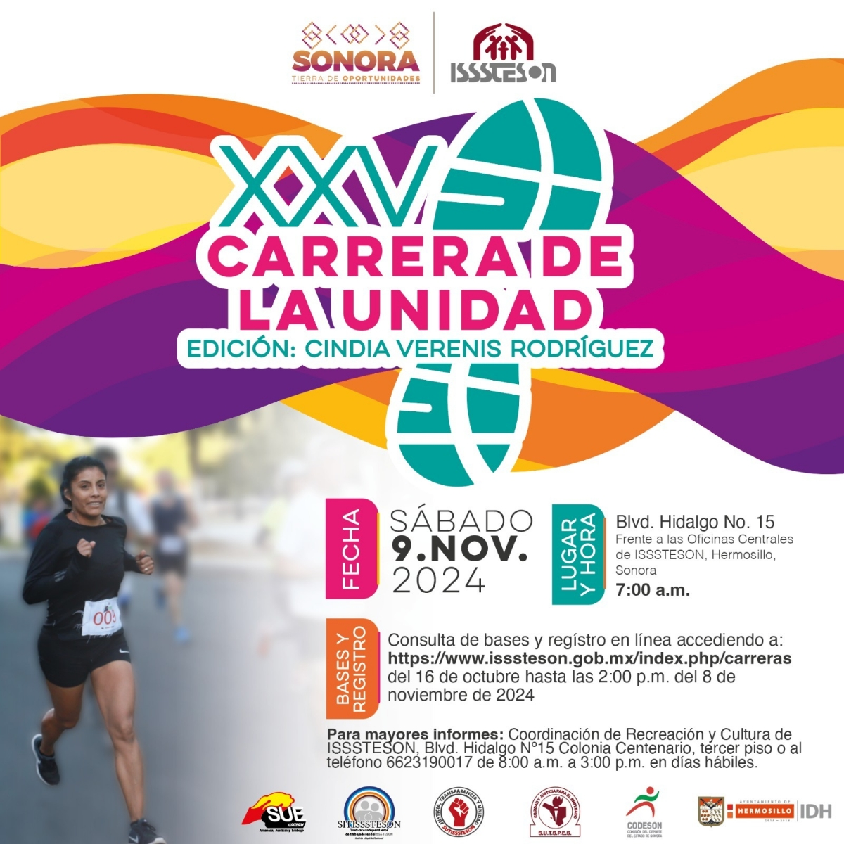  Hermosillo, Sonora; 17 de octubre de 2024.-Lanza Isssteson convocatoria para la XXV Carrera de la Unidad