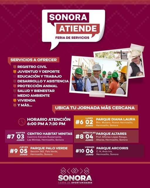 Sonora; 02 de junio de 2025.-Gobierno de Sonora acerca trámites y apoyos gratuitos a colonias de Hermosillo con la Feria de Servicios #SonoraAtiende
