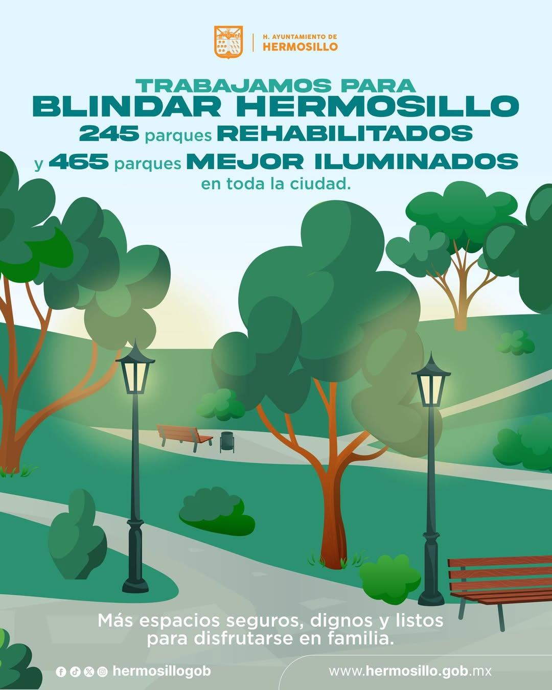 Hermosillo, Sonora; 13 de junio del 2025.-El Gobierno de Hermosillo trabaja para blindar la ciudad rehabilitando y mejorando la seguridad de los espacios públicos