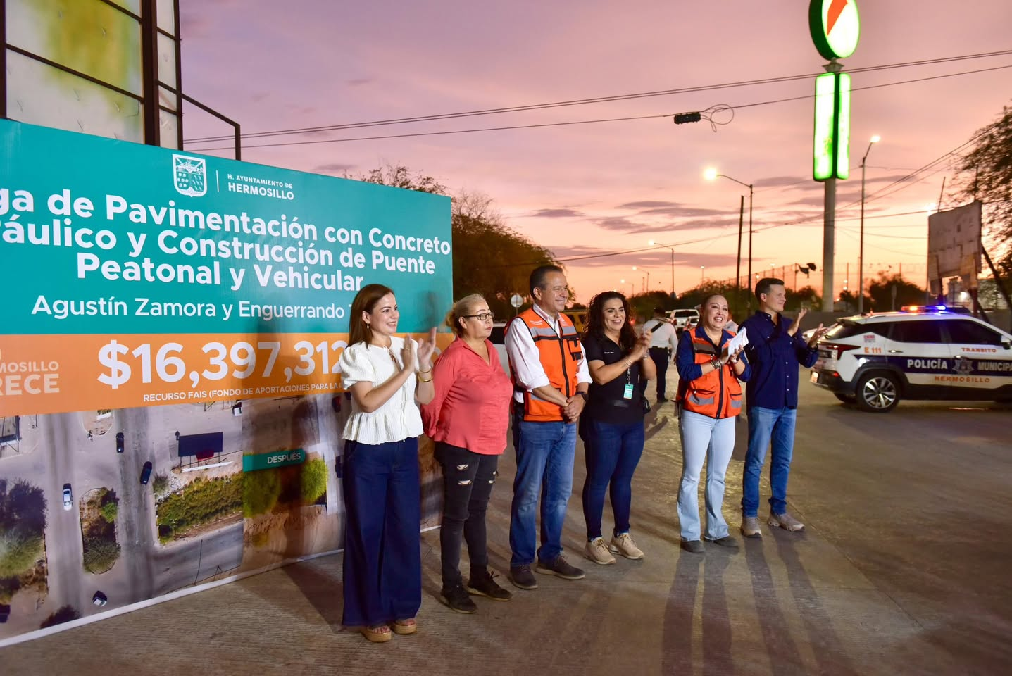 Hermosillo, Sonora; 11 de julio del 2025.-El Gobierno de Hermosillo entrega pavimentación con concreto hidráulico y puente peatonal y vehicular en Blvd. Agustín Zamora y Blvd. Enguerrando Tapia